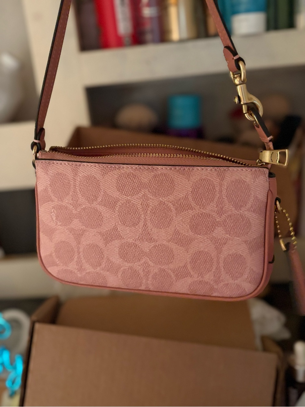 Coach Melon Pink Signature Plaza 18 Shoulder Bag with Brass Hardware - Picture 7 of 7